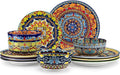 vancasso Plates and Bowls Sets12-Piece Porcelain Dinnerware Set Service for 4 Bohemian Style Dishes Set for 4 Kitchen Dinner Set Microwave and Dishwasher Safe Scratch Resistant Series KRVI