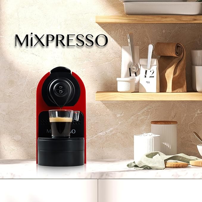 Mixpresso Red Espresso Coffee Machine – Compact 1400W Single Serve Coffee Maker Compatible with Nespresso OriginalLine Capsules One-Touch Operation 19-Bar Italian Pump 27oz Water Tank