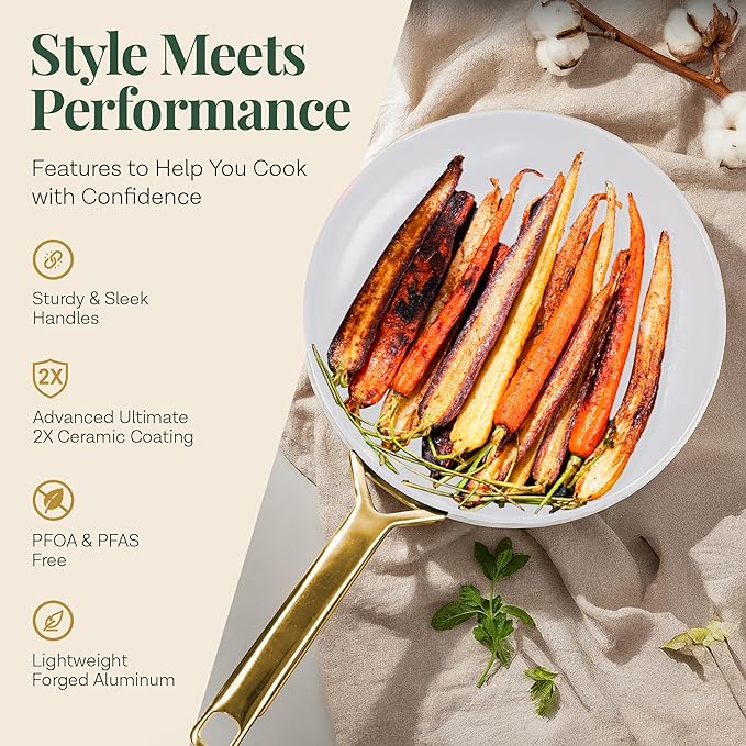 Gotham Steel Modern 11 Pc Ceramic Cookware Set Elegantly Designed Pots and Pans Set Non Stick with Steamer Induction Bottom Premium Stay Cool Handles Non Toxic PFOA Free Oven &amp Dishwasher Saf