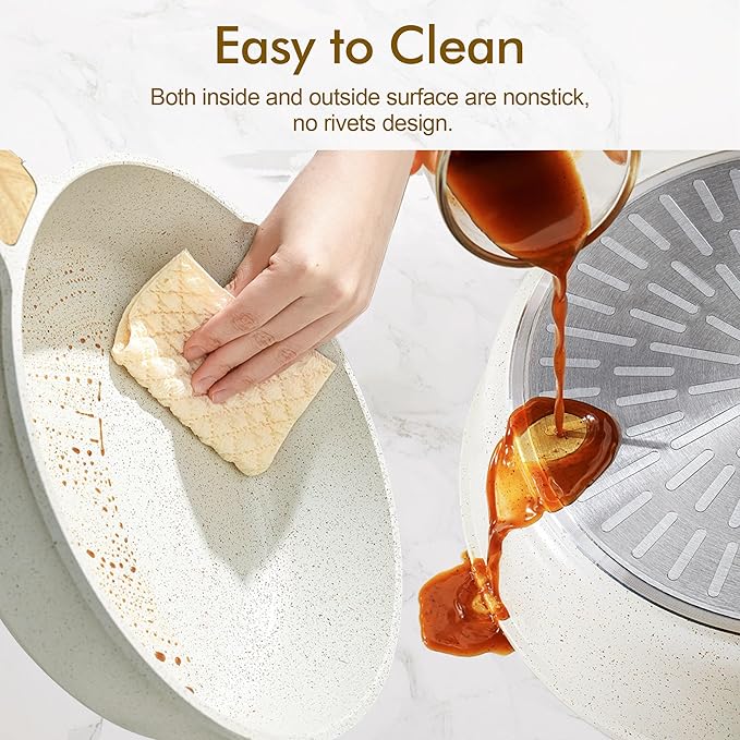 SENSARTE Nonstick Ceramic Cookware Set 13-Piece Non-toxic Pots and Pans Set Healthy Kitchen Cooking Set with Stay-Cool Handles Silicone Tools and Pot Protectors PFAS Free