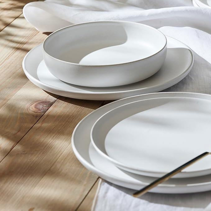 Porto by Stone Lain Macchio 12-Piece Premium Kitchen &amp Dining Dinnerware Set Stoneware White Matte Crafted in Portugal Dishwasher and Microwave Safe Scratch-Resistant Dish Set for 4