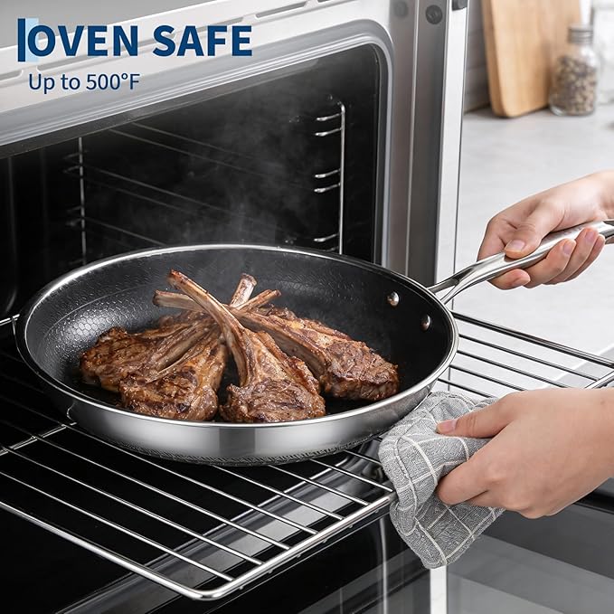 Garvee 6-Piece Tri-Ply Steel Nonstick Fry Pan Set 8/10/12 Inch Induction Ready Frying Pans with Tempered Glass Lids &amp Stay-Cool Handles Dishwasher Safe &amp Oven Safe Compatible with All Cookt