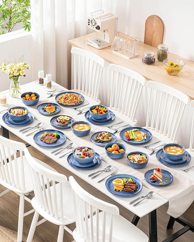 vancasso ANYA 18 Pieces Plates and Bowls Set Blue Dinnerware Sets Reactive Glaze Dishes Set for 6 Ceramic Dishware Sets Kitchen Dinner Set Microwave &amp Dishwasher Safe