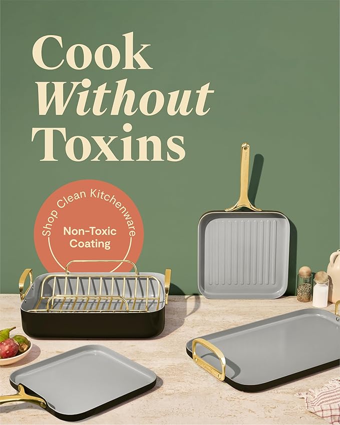 Caraway Square Cookware Set - Square Pans Set - Perfect for Griddling Toasting Searing Roasting and More - Non-Stick Ceramic Coated Pans - Non Toxic PTFE &amp PFOA Free - Black