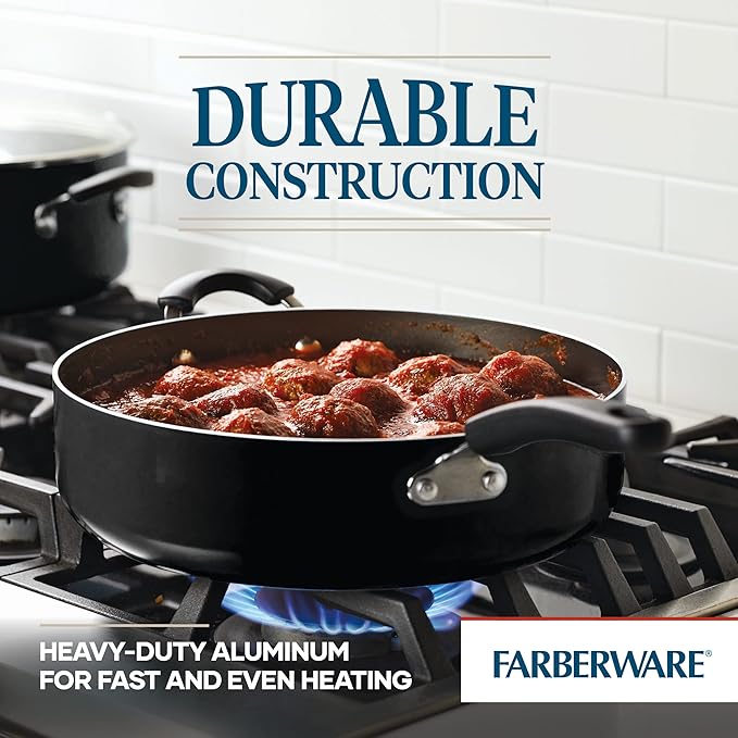 Farberware Cookstart DiamondMax Nonstick Jumbo Cooker with Lid and Helper Handle Dishwasher Safe 6 Quart Black