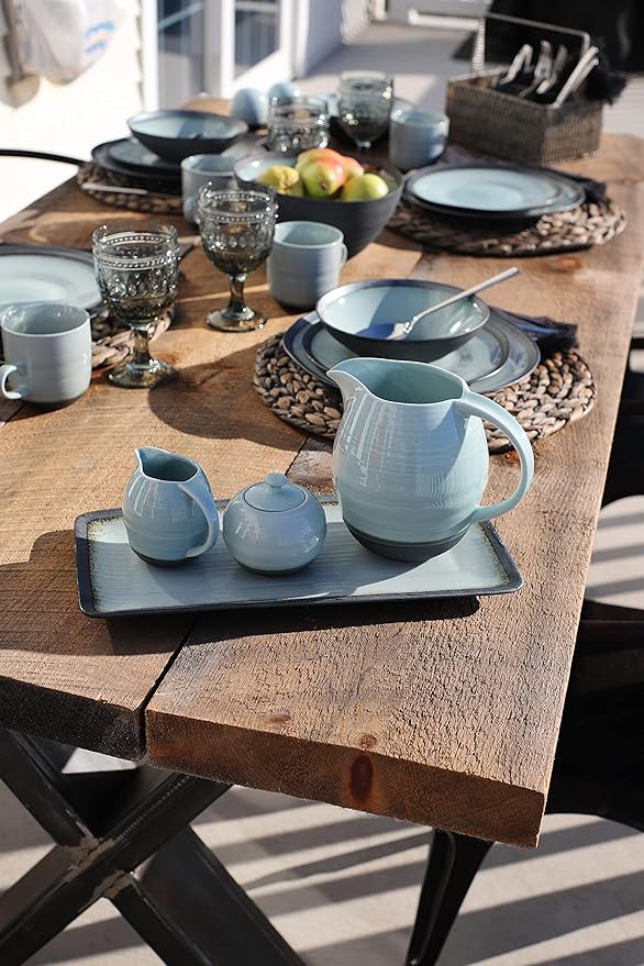 Euro Ceramica Diana 4 Piece Dinnerware Accessory Set 2.91 x 3.7 x 3.54 Mint Green/Graphic Grey (DIA-86-73112)