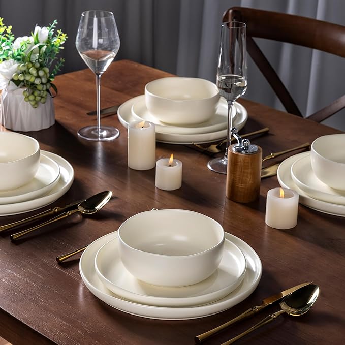 AmorArc Ceramic Dinnerware Sets Wavy Rim Stoneware Plates and Bowls SetsDishwasher &amp Microwave &amp Oven Safe Dishes set Service for 6 (18pc)