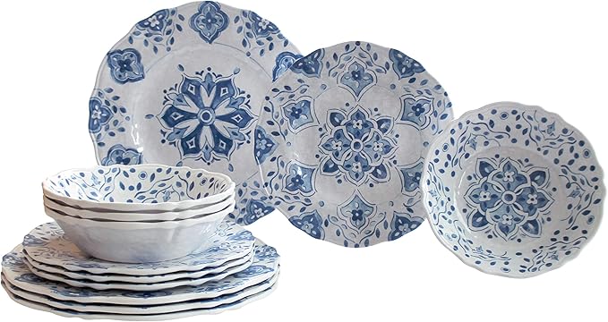Le Cadeaux 12 Piece Luxury Melamine Dinnerware Set Service for 4 (12PCMRCB)