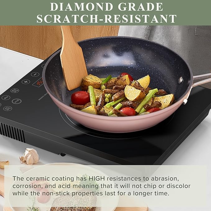 Nuwave Healthy Duralon Blue Ceramic Nonstick Cookware Set Diamond Infused Scratch-Resistant PFAS Free Dishwasher &amp Oven Safe Induction Ready &amp Evenly Heats Tempered Glass Lids &amp Stay-