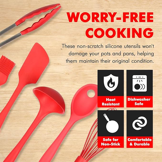 Chef Craft Premium Silicone Kitchen Tool and Utensil Set 9 Piece Red