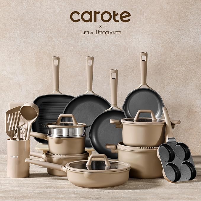 CAROTE 31PCS Pots and Pans Set Nonstick Cookware Set Kitchen Non Stick Induction Titanium Cookware Non-toxic Granite Cooking set PFOA Free