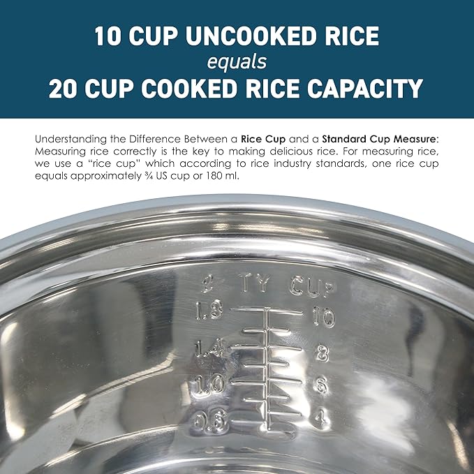 Elite Gourmet ERC-2020 Electric Rice Cooker with Stainless Steel Inner Pot Makes Soups Stews Grains Cereals Keep Warm Feature 20 Cups Cooked (10 Cups Uncooked) White