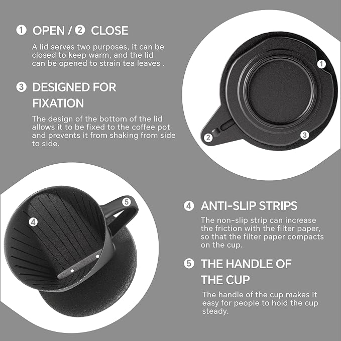 Ideus Insulated Pour Over Coffee Maker Set 20oz Stainless Steel Coffee Pot Pour Over Set Camp Coffee Carafe BPA-Free with Dripper and Tea Infuser for Home Office &amp Camping (Black)