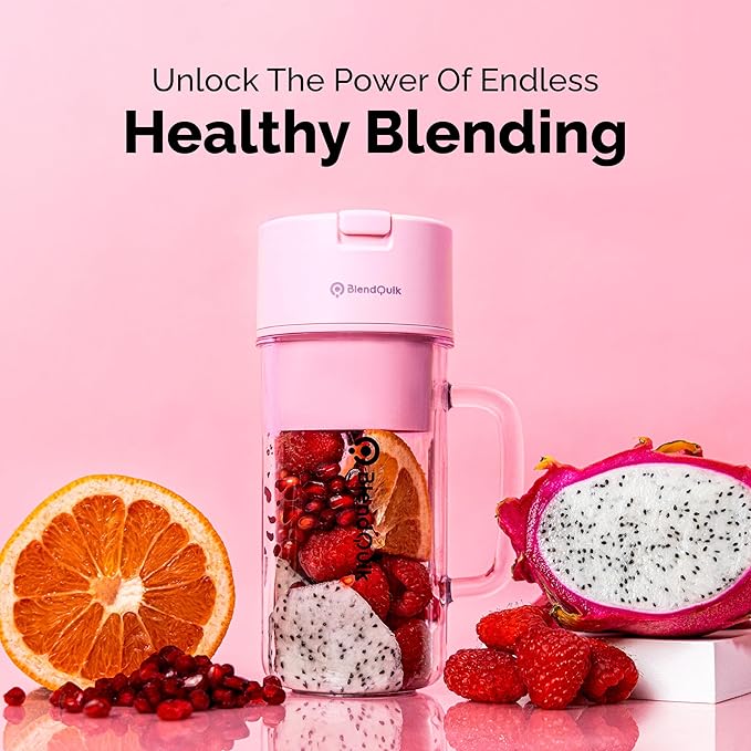 Personal Portable Blender For Shakes &amp Smoothies Leakproof &amp Stylish Portable Mason Jar Shaker Rechargeable Mini Blender with 10-Blade Blending System 14oz Pink