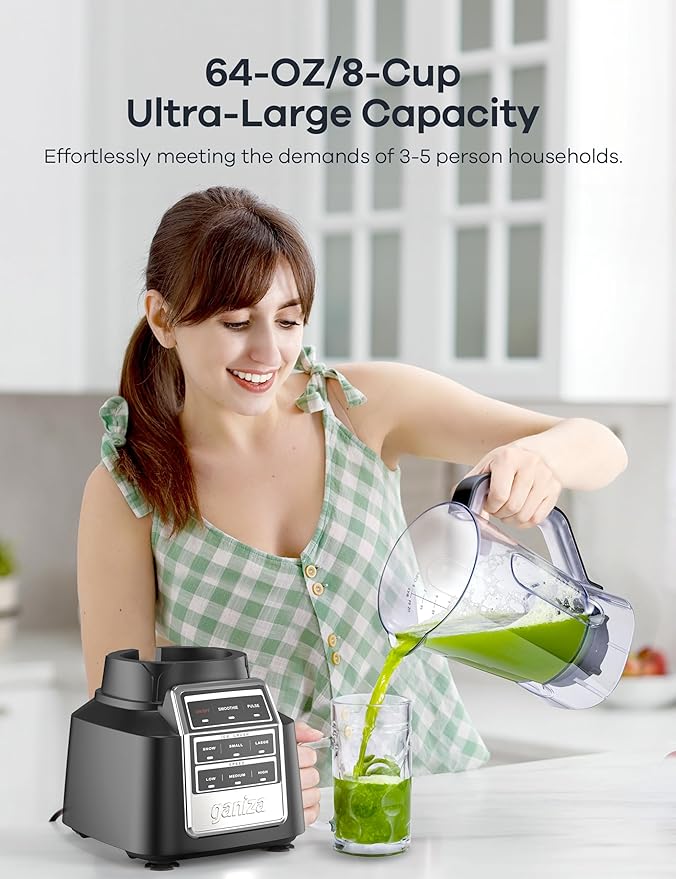 Ganiza Smoothie Blender 1800W Peak Power Professional Countertop Blenders for Kitchen 64oz Large Capacity Juice Pitcher with CentriFlow Ribs Patent High-Speed Smoothie Maker for Ice &amp Frozen Fr
