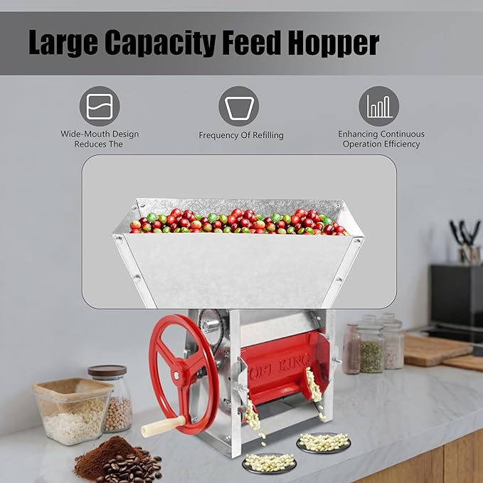 Coffee Bean Roaster Machine Fresh Coffee Bean Peeling Machine Semi-Automatic &amp Manual Beans Shelling Machine with Handle 304 Stainless Double Discharge Ports for Shops Farms Homes Use
