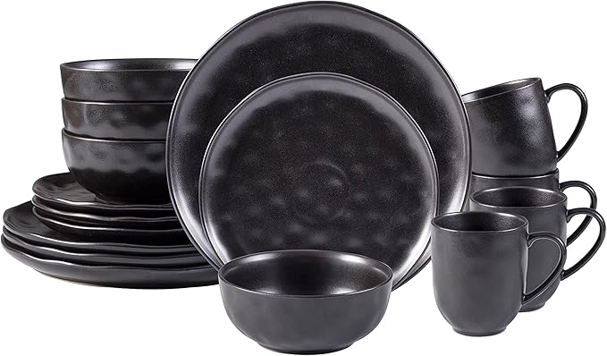 Organic Stoneware Sky Star 16pc Dinner Set Reactive Glaze Black