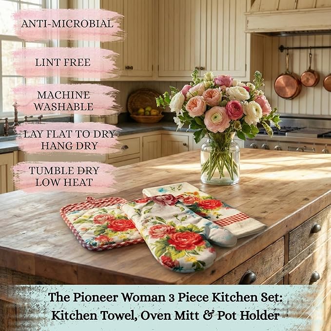 The Pioneer Woman Frontier Speckle Fancy Flourish Cookware and Bakeware Set Aluminum Nonstick 22 Piece Kitchen Tools Red