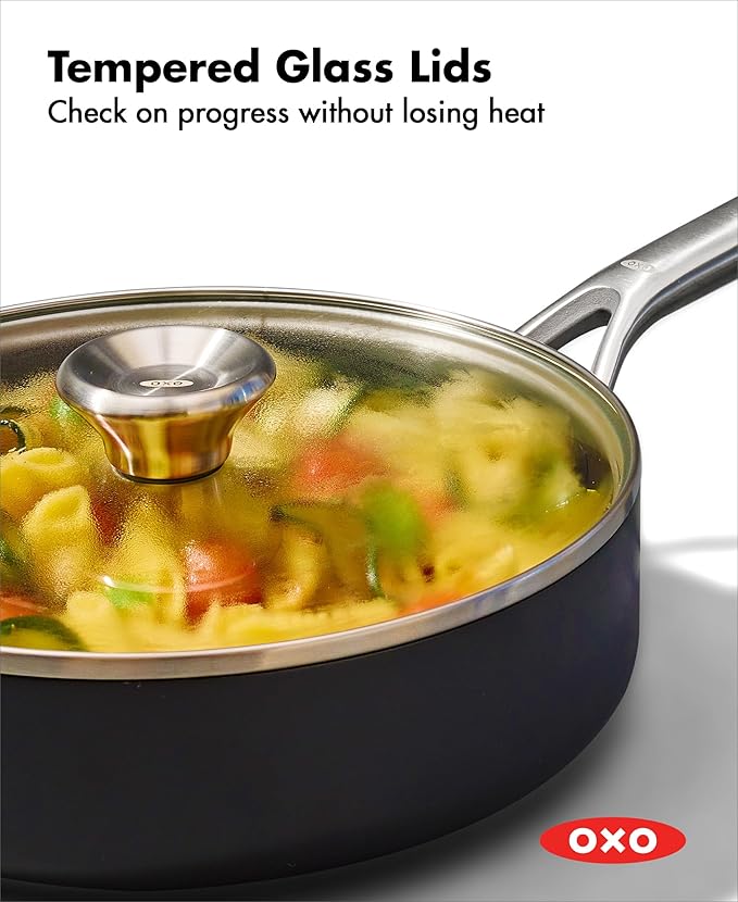 OXO Professional 5 Piece Cookware Pots and Pans Set Hard Anodized Ceramic Nonstick PFAS-Free Stainless Steel Handles Induction Suitable Diamond Reinforced Coating Dishwasher and Oven Safe Black