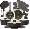 CAROTE 21-Piece Ceramic Cookware Set Nonstick Pots and Pans Set with Detachable Handle Non-Toxic Kitchen Cooking Set Induction Compatible Dishwasher &amp Oven Safe Charcoal