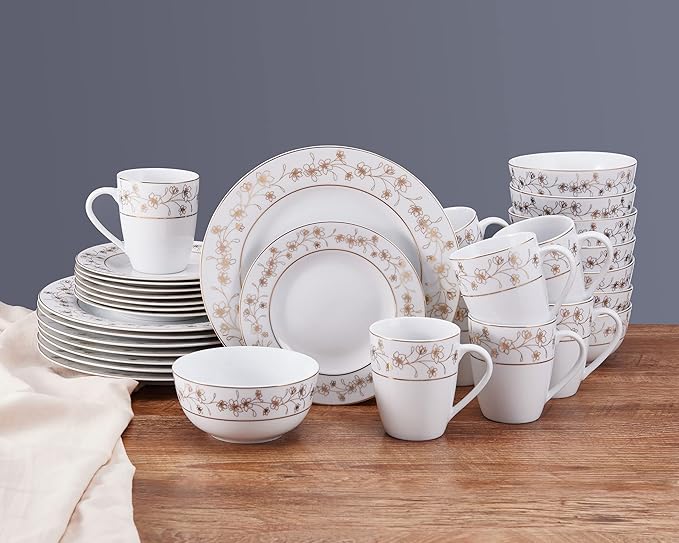 Mikasa Floral Metallic Gold 32 Piece Dinnerware Set Service For 8 White