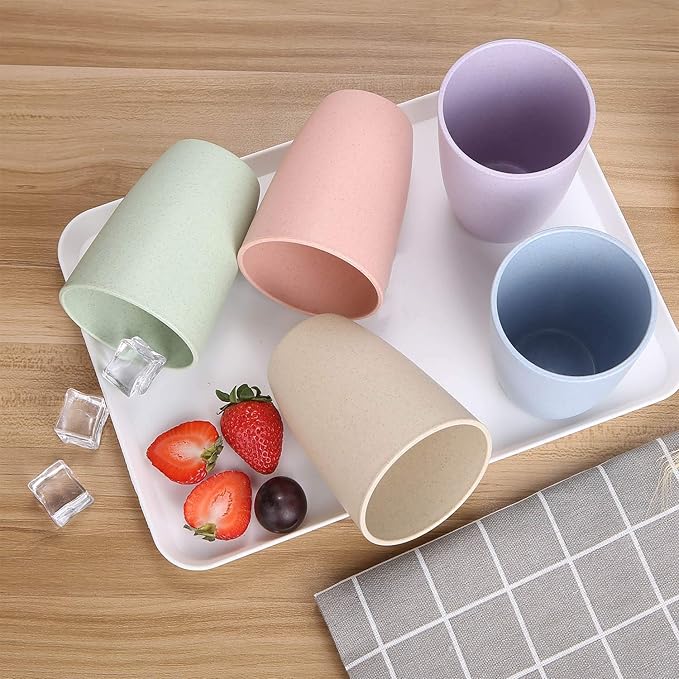 LuckyZone Wheat Straw Dinnerware Sets for 4 (Reusable Plates Bowls &amp Cups) - Lightweight Unbreakable Dinner Camping Dishes - Dishwasher &amp Microwave Safe Eco Friendly(12Pcs/Beige)