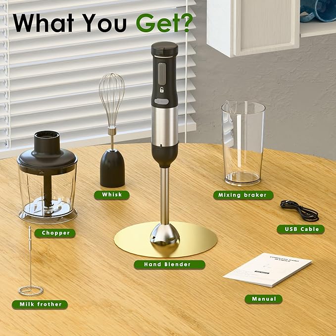 Cordless Immersion Hand Blender 5-in-1 Variable Speed blender handheldRechargeable with 2000mAh Battery BPA-Free &amp Dishwasher-Safe Accessories:700ml BeakerChopperWhisk &amp Milk FrotherBlac