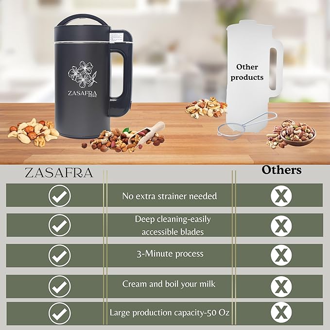 Nut Milk Maker Machine 50oz/1.5L Stainless Steel (Built-In StrainerNo Mesh Bags) 8-IN-1 Cooking Blender 6-7 Cups Per Batch Oat Almondmilk Maker &amp Soymilk Maker Creamy Plant-Based Milks &amp
