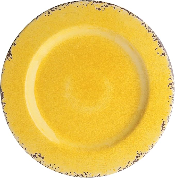 UPware 12 Piece Crackle Melamine Dinnerware Sets Outdoor Dishes Set Plates and Bowls Sets Service for 4 Yellow