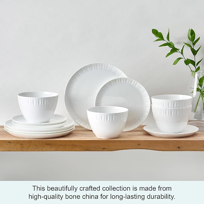 Mikasa Franklyn Bone China Chip Resistant 12 Piece Dinnerware Set Service for 4