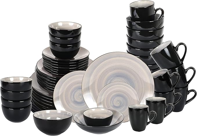 Stoneware Sonoma 56pc Dinnerware Set Black + Speckled Spin Wash Grey