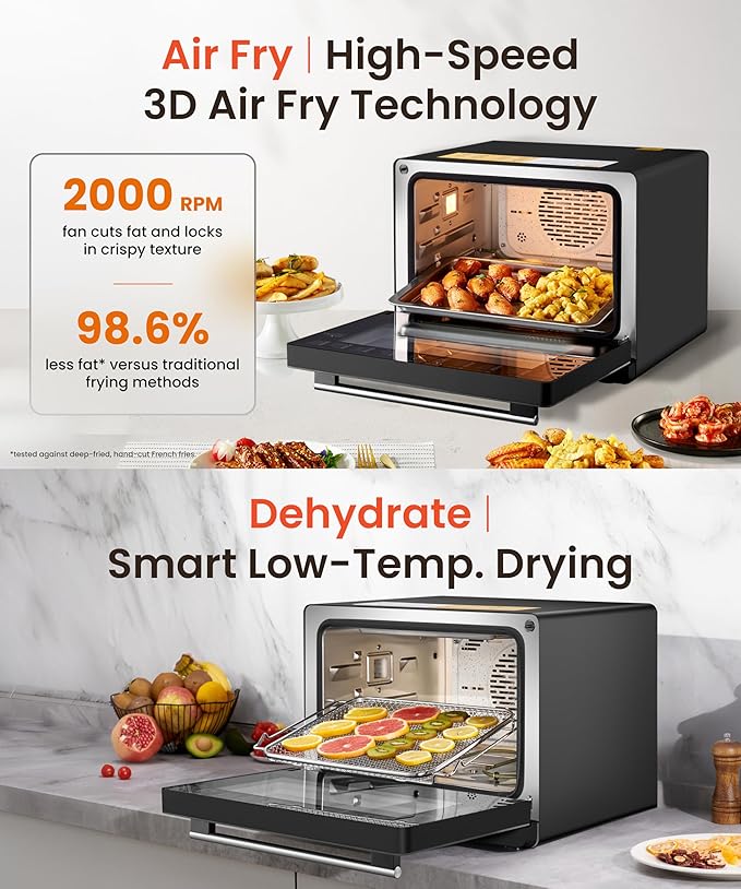 FOTILE HYZK32-E3-B ChefCubii 1.1 cu. ft. 4-in-1 Combi-Steam Oven with Steam-Bake Air Fry Convection Dehydrator Functions and 50 Preset Menus Black