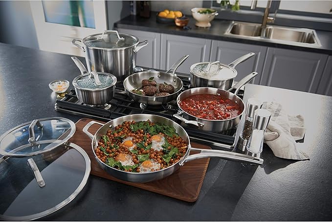 Calphalon Stainless Steel Kitchen Cookware 11-Piece Pots and Pans Set with Stay-Cool Handles Dishwasher &amp Oven Safe Silver