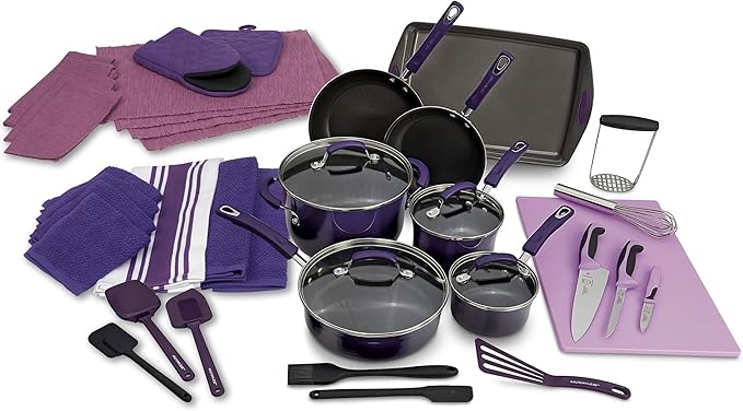 Nasco WA35044 Color-Coded Kitchen Set - Purple Kitchen Kit for Teaching Cooking Classes Cookware Set Utensils and Knife Set