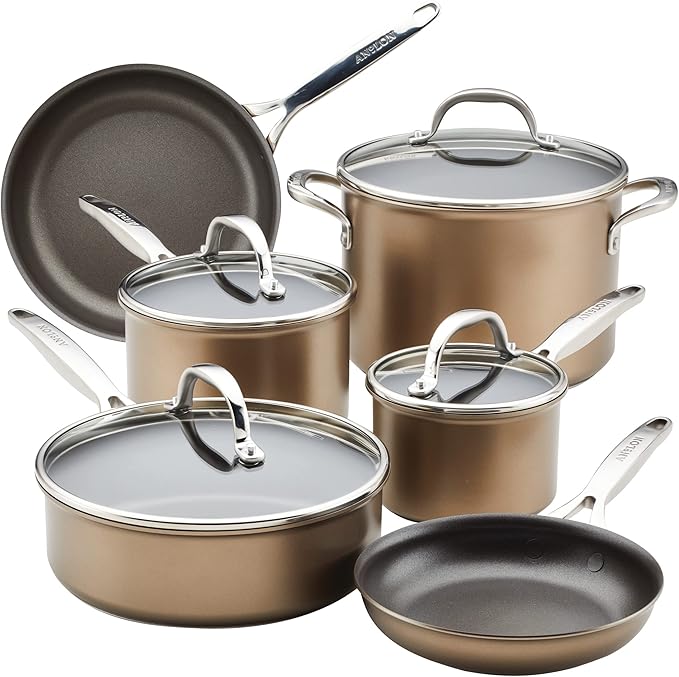 Anolon Ascend Hard Anodized Nonstick Cookware/Pots and Pans Set - Good for All Stovetops (Gas Glass Top Electric &amp Induction) Dishwasher &amp Oven Safe with Stainless Steel Handles 10 Piece -