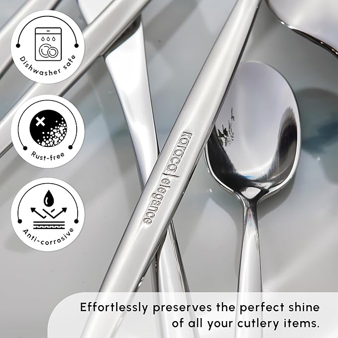 Karaca Lizbon - 18/10 Stainless Steel Silverware Set for 12 60 Piece Heavy Duty Flatware Set Dishwasher Safe Modern Cutlery incl. Kitchen Forks Spoons Knives Eating Utensils Sets - Platin