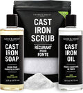 CARON &amp DOUCET – Ultimate Cast Iron Set PLUS: Seasoning Oil Cleaning Soap &amp Restoring Scrub | 100% Plant-Based &amp Best for Cleaning Care Washing Restoring &amp Seasoning Skillets Pans