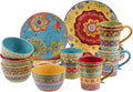 Unknown1 16-Piece Dinnerware Set Blue Red Yellow Stripe Casual Modern Contemporary Round 16 Piece Dishwasher Safe Microwave