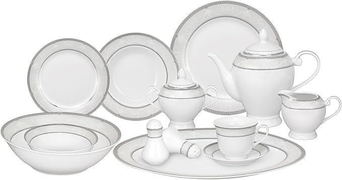 Lorren Home Trends 57-Piece Porcelain Dinnerware Set Ballo Service for 8