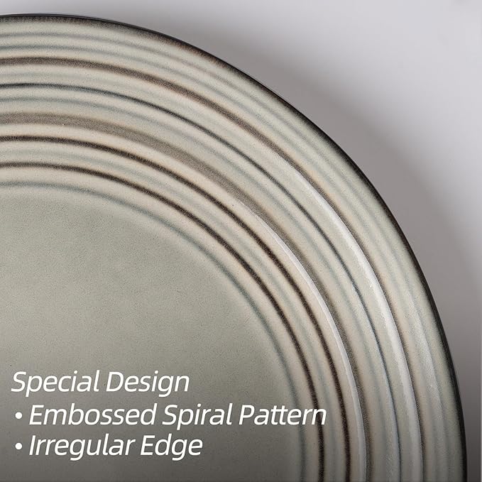 Famiware Plates and Bowls Sets 24-Piece Stoneware Dinnerware Sets Dishes Set for 8 Hand-made Reactive Glaze Dish Set Twilight Series Terre-verte