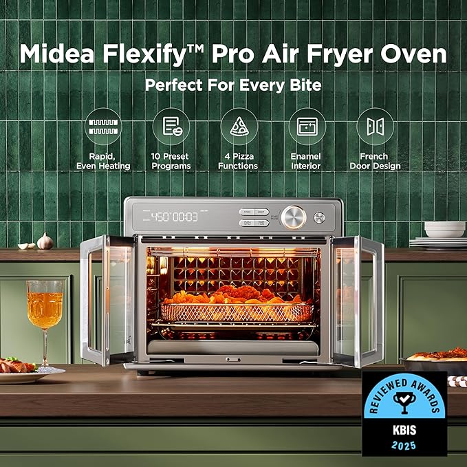 Midea Flexify Pro 10+4 Toaster Oven Air Fryer Combo Graphene Juicy-Lock Cooking French Door Countertop Oven 450°F Flash Air Fry 26.4 QT Stainless Steel