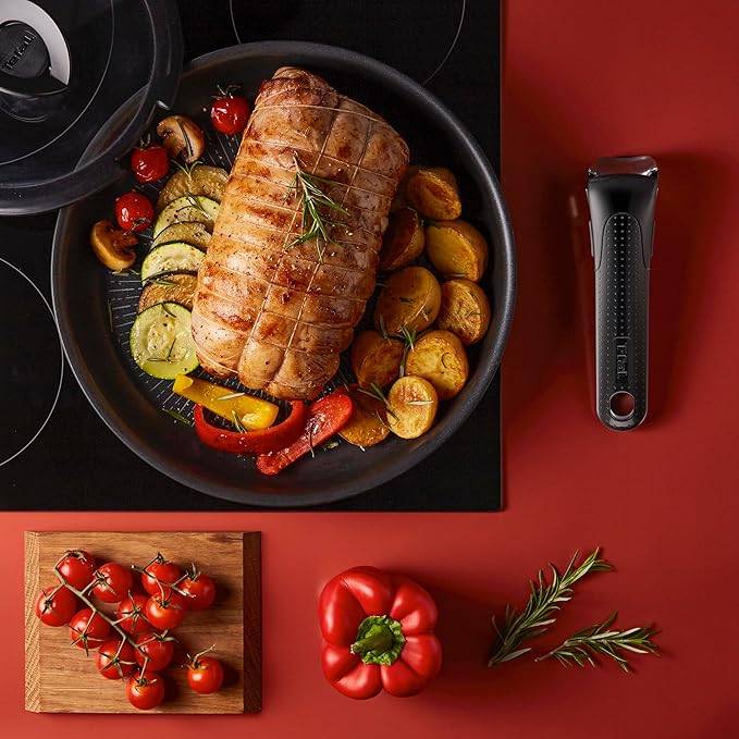 Tefal Ingenio Unlimited On 5 Piece Set Pots &amp Pans Set Stackable Easy Cleaning Bakelite Removable Handle Non-Stick Coating Heat Indicator Induction Black L3959543