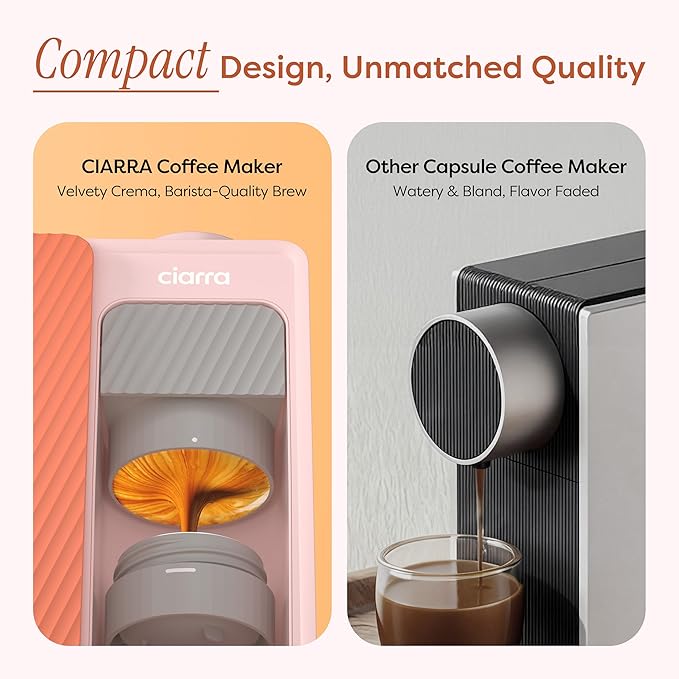 CIARRA Bloombox Compact Espresso Coffee Maker 15 Bar Rich Flavor Brew Espresso Coffee Machine for Travel Camping RV Office Home Easy to use 6.1oz Stainless Steel Water Tank