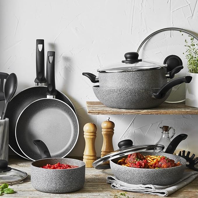 10-pc Aluminum Nonstick Cookware Set with Metal Rim Gray