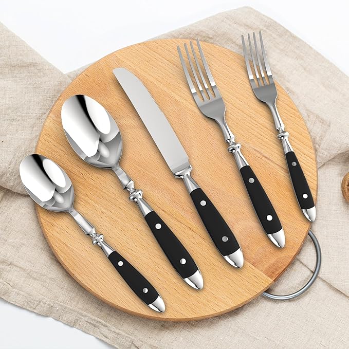 Retro 20-Piece Silverware Set Stainless Steel Cutlery Set Vintage Flatware Set with Black Bakelite Handle Dishwasher Safe| Service for 4