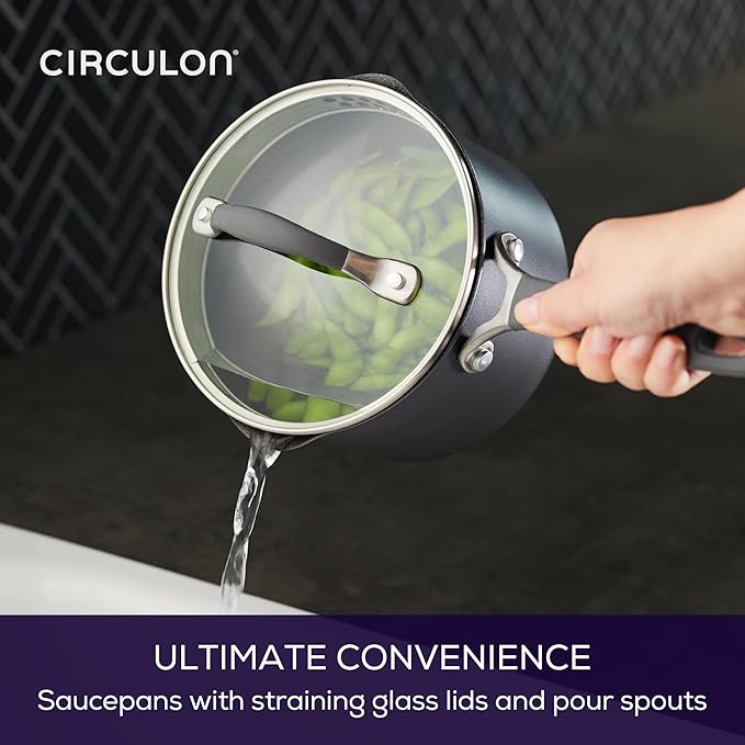 Circulon A1 Series with ScratchDefense Technology Nonstick Induction Straining Sauce Pan with Lid 2 Quart Graphite