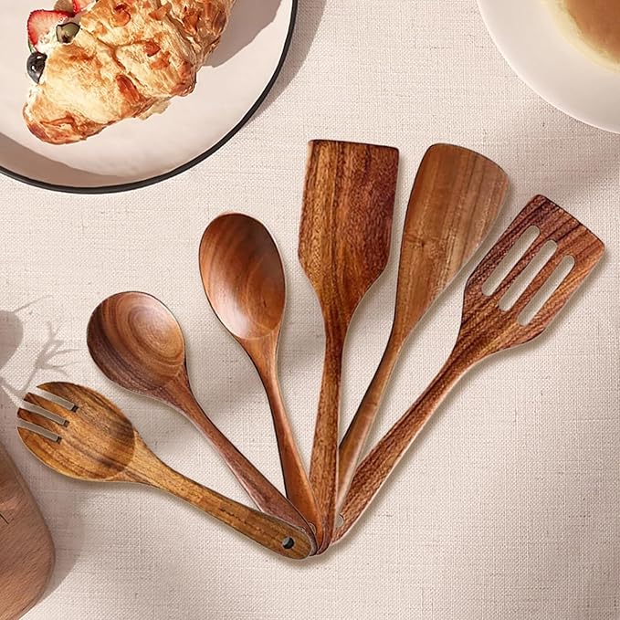 Wooden Kitchen Utensil Set 9-Piece Cooking Tools with Holder and Spoon Rest Wooden Spoons for Cooking