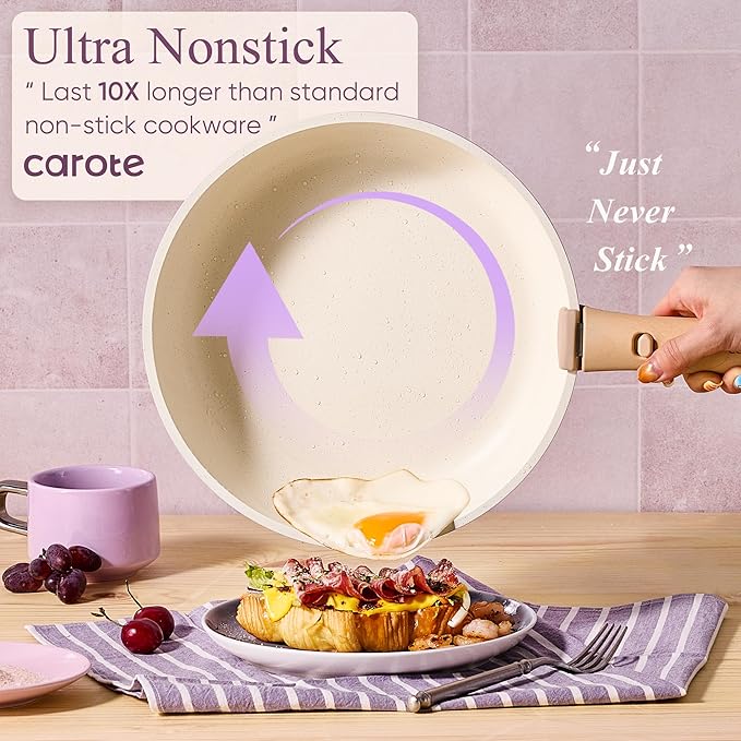 CAROTE Pots and Pans Set Non Stick Cookware Sets 19pcs Kitchen Set Oven/Fridge Safe Space Saving Pots Set Nonstick Set with Versatile Removable/Detachable Handle Induction RV Set Purple