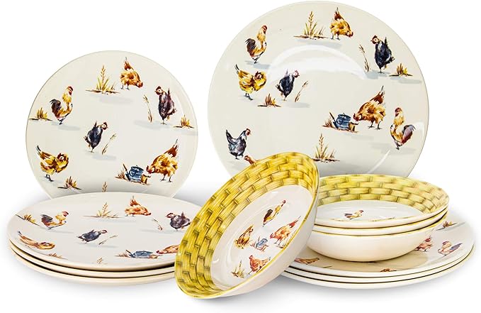 Tudor 16-Piece Premium Quality Round Porcelain Dinnerware Set Service for 4 - Country Farmyard See 10 Designs INSIDE!