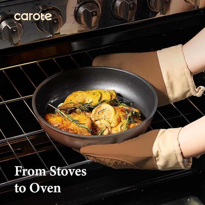 CAROTE 21pcs Pots and Pans Set Nonstick Cookware Set Detachable Handle Induction Kitchen Cookware Sets Non Stick with Removable Handle RV Cookware Set Oven Safe Brown